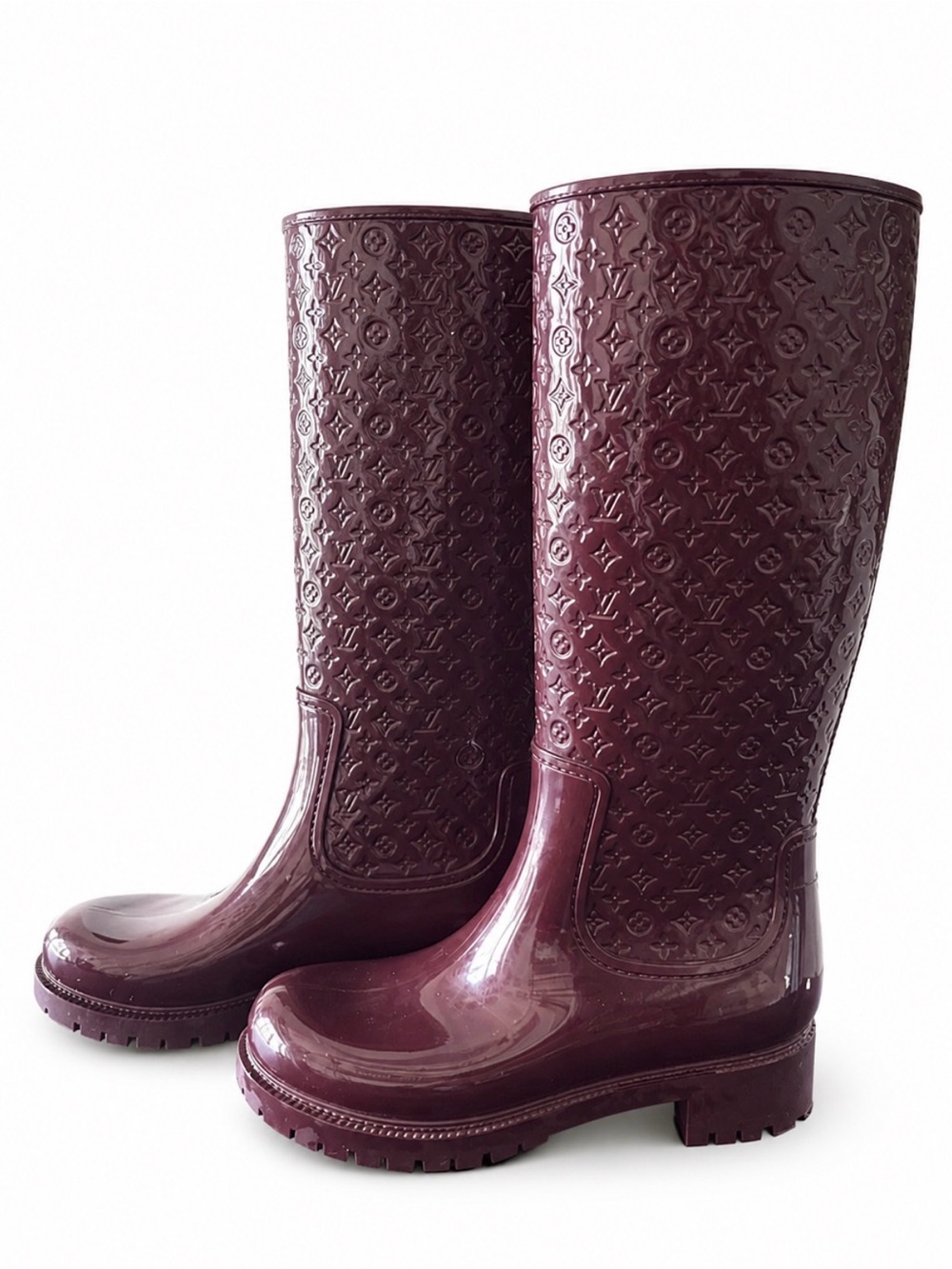 Louis Vuitton Deep Burgundy Monogram Patent Rain Boots